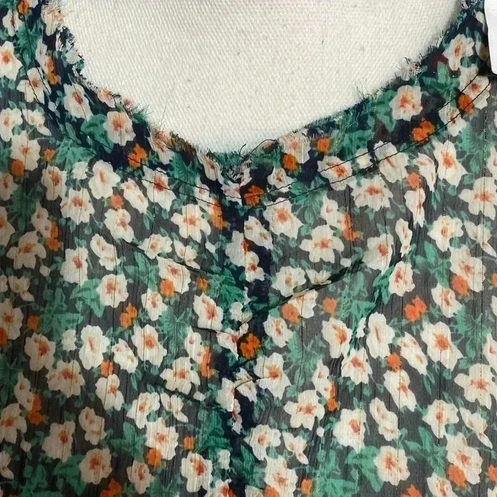 NWT Urban Outfitters sheer navy & green floral peplum top shirt blouse.